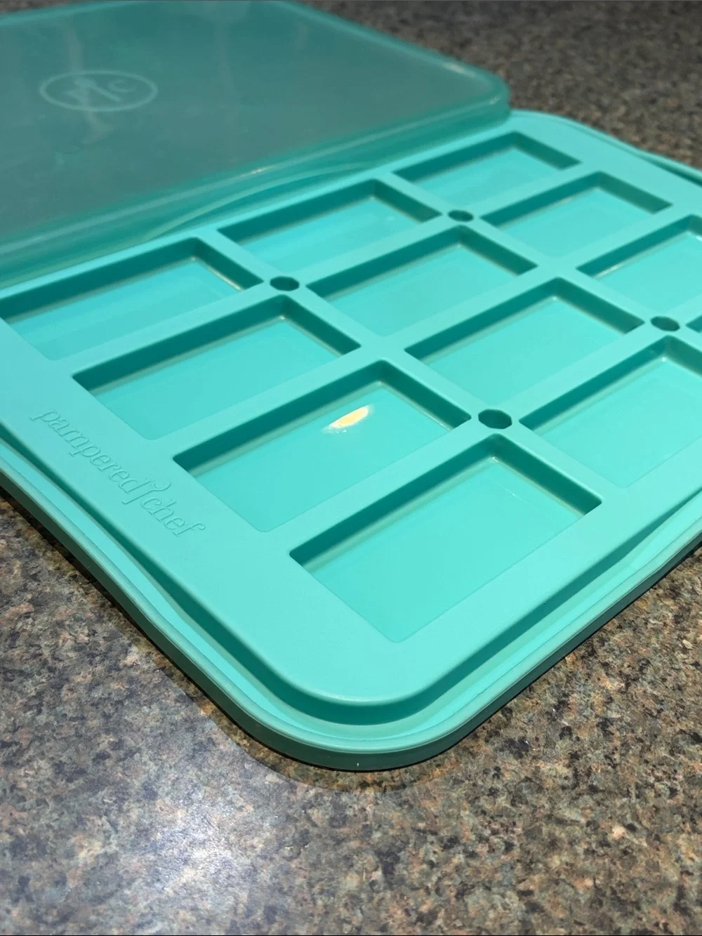 Pampered Chef Teal Silicone Freezer Tray with Lid